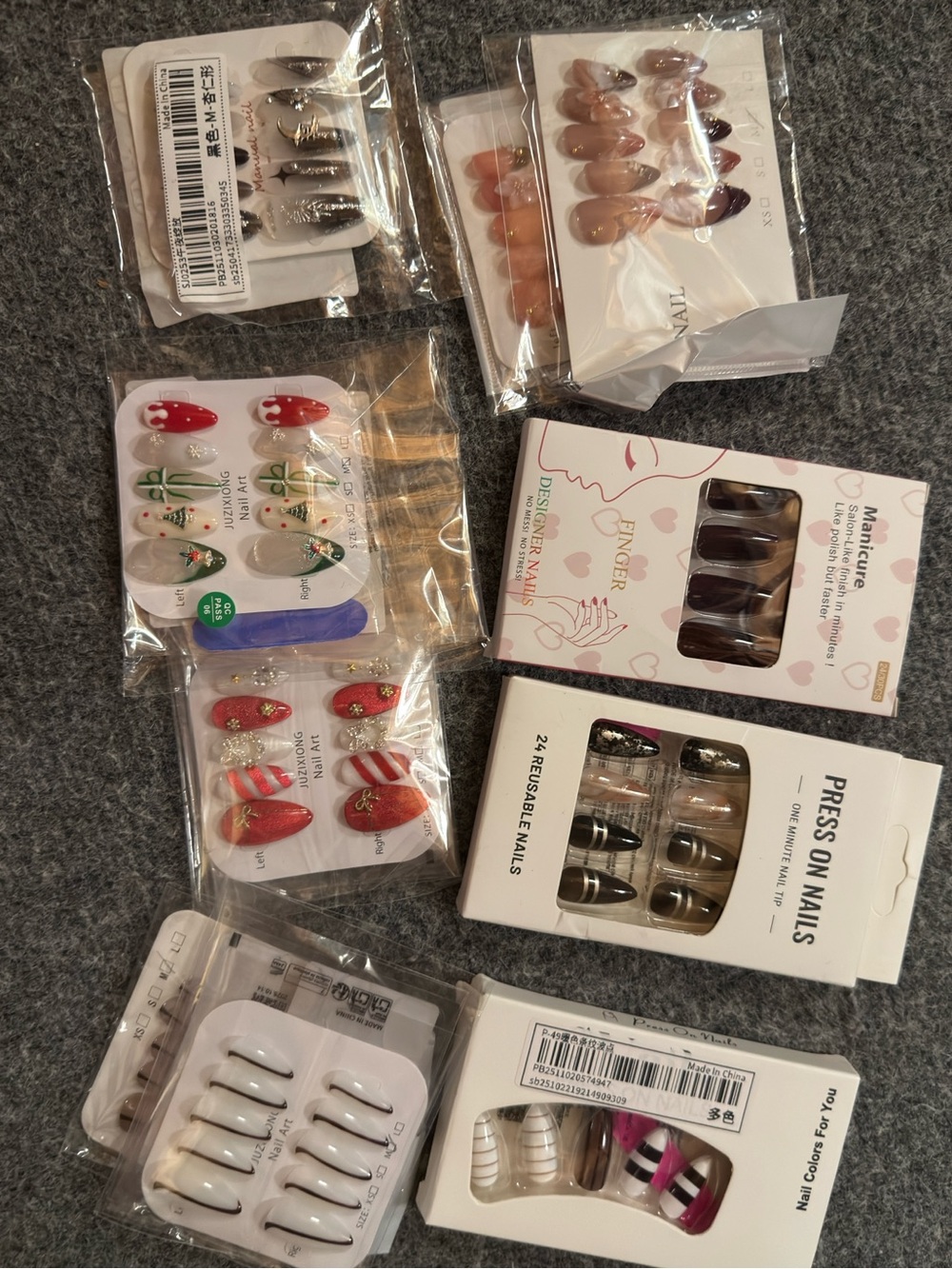 Bundle Lot 10 Press-On Nail Sets Medium Length French Stripe Christmas Halloween